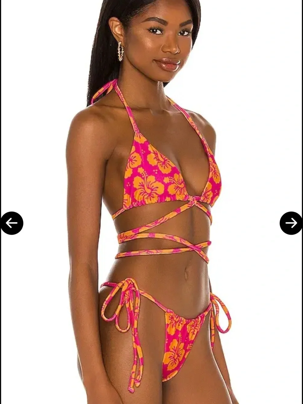 Frankie's Bikinis Tia Terry Pink & Orange Floral Wrap Bikini Bottoms